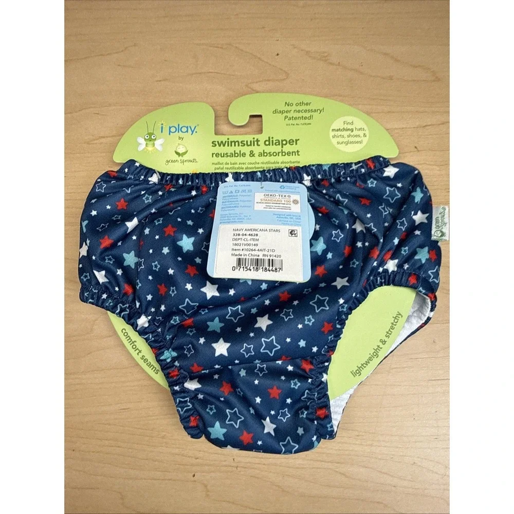 i Play Baby Swimsuit Stars Americana Reusable & Absorbent Swim Diaper 18 Months